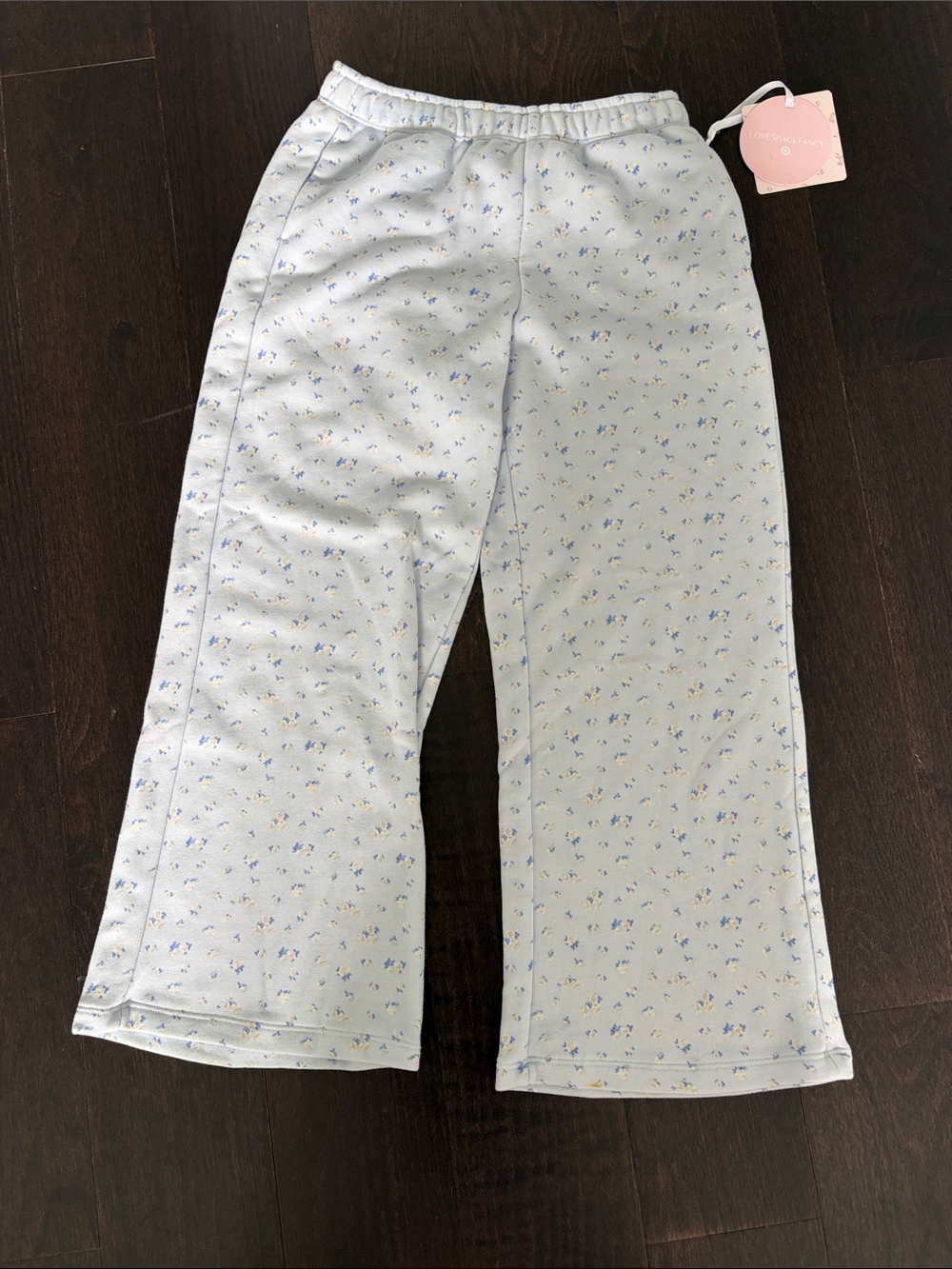NWT LoveShackFancy x Target Pale Blue Floral Esme Wide Leg Sweatpants Size M